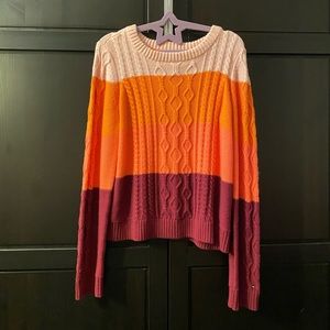 pinks/orange sweater from Tommy Hilfiger sized xl in juniors but fits xs/s woman